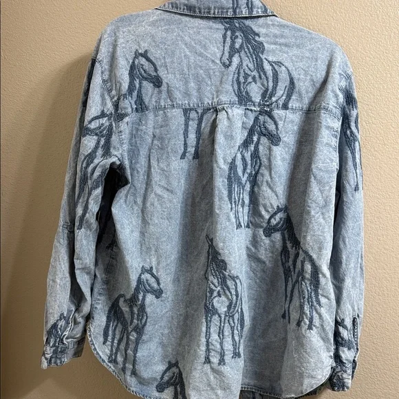 Jane and Delancey Blue Horse Print Button Down Shirt - Picture 6 of 6